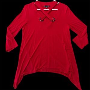 Cable & Gauge Red Blouse with Grommet Accents